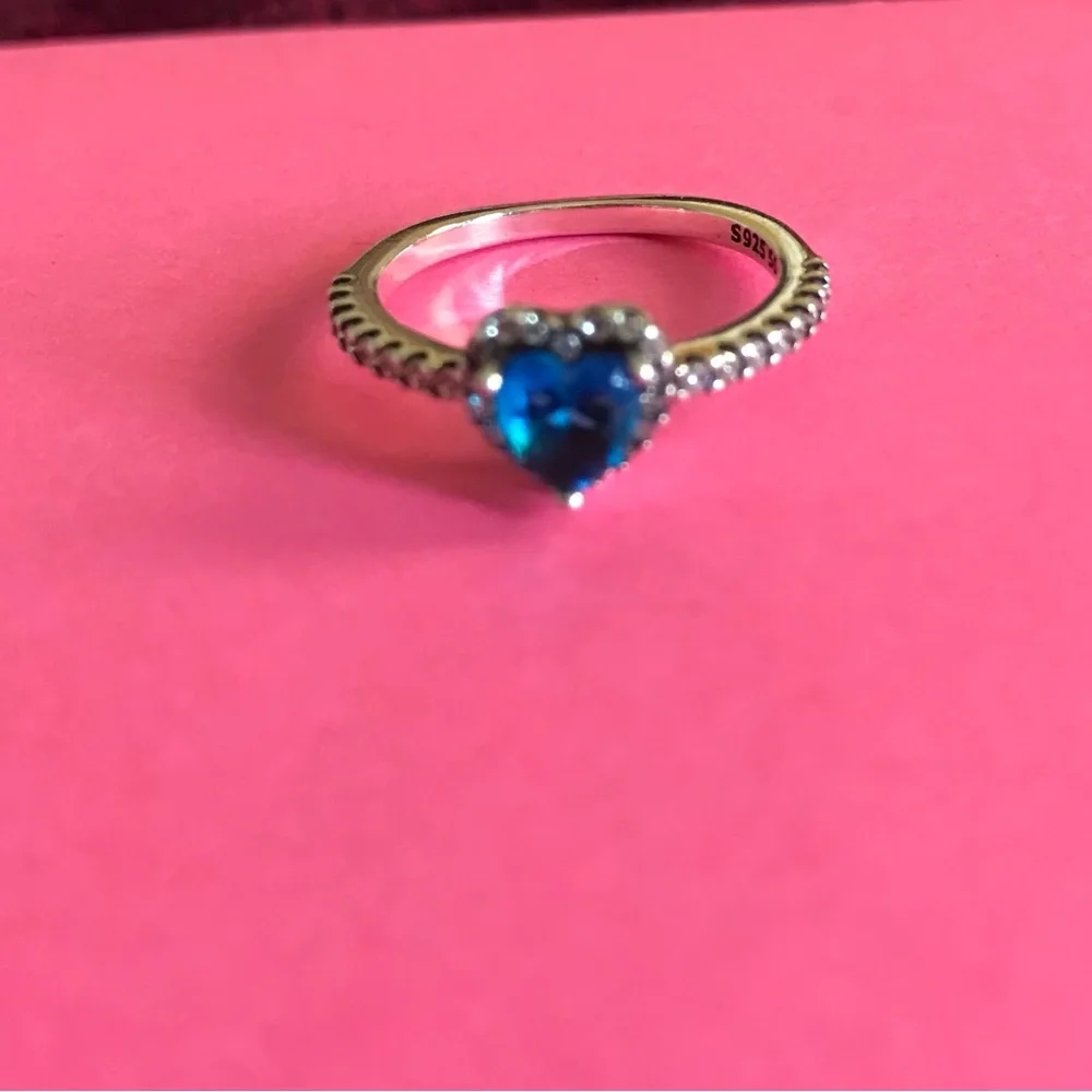 Heart Blue Crystal Sterling Silver Ring